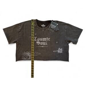 Hollister Crop Top XS Black Cosmic Soul Graphic Tee Vintage Wash Y2K Goth Grunge
